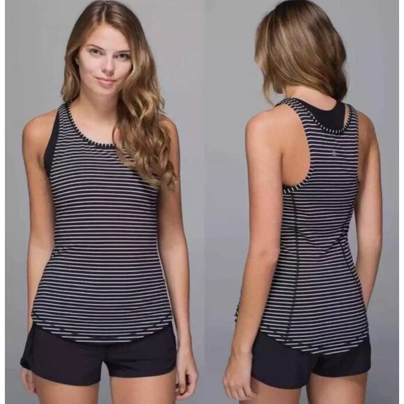 Lululemon | Think Fast Racerback | Black & White Parallel Strip | Women’s XXXS - Picture 1 of 10
